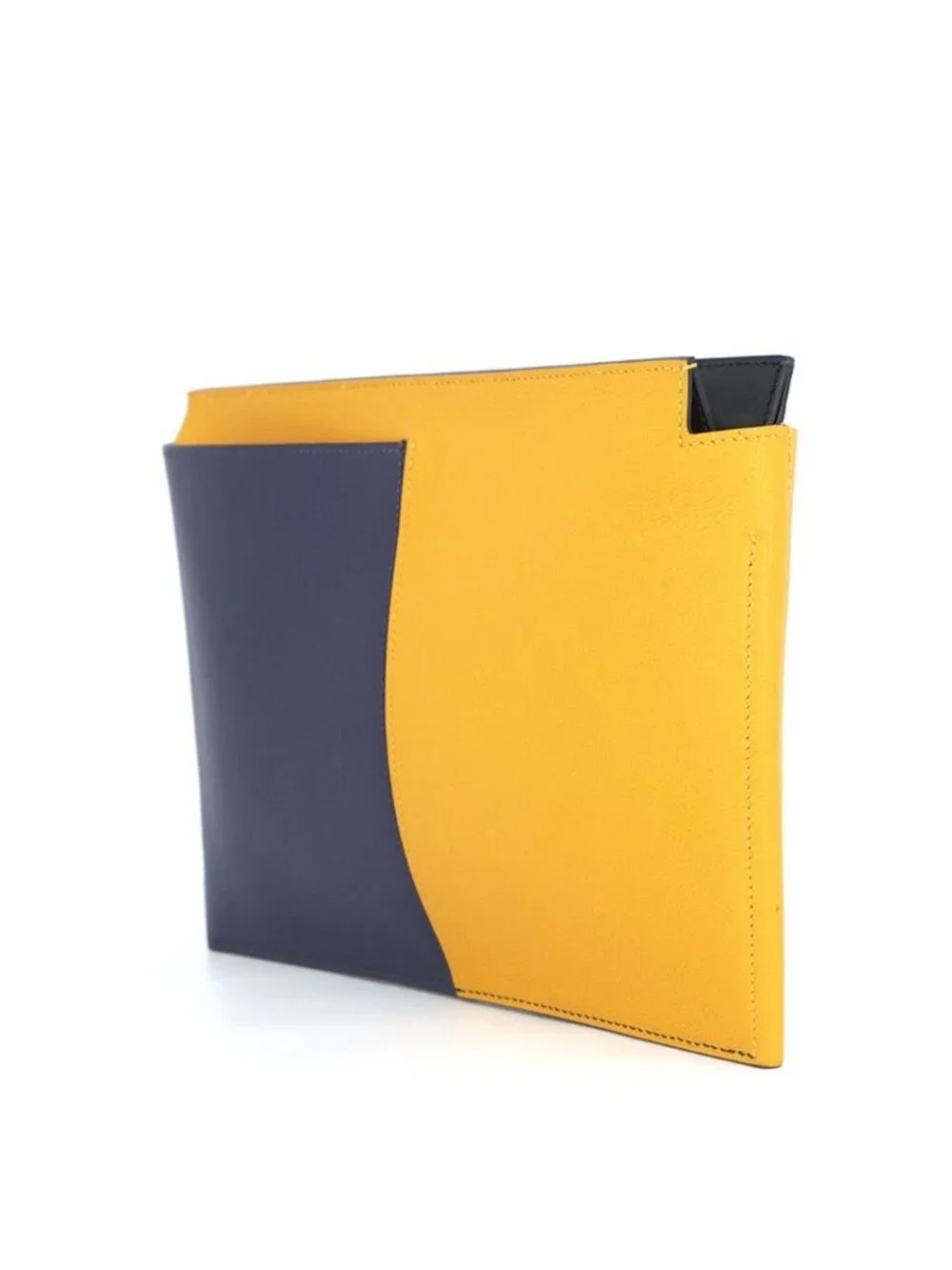 Hermes Clutch Nect Joan Ambre Blue Ankle Black Silver Color Box Calf